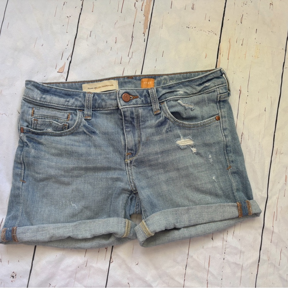 Pilcro Anthropologie Blue Jean Shorts Distressed Mid-Length